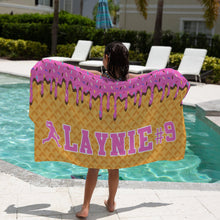 Load image into Gallery viewer, Ice Cream Drip Softball Beach Towels (3 sizes and 5 color choices starting at $29.99)