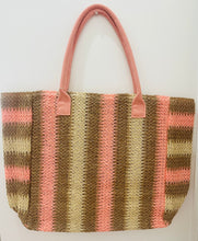 Load image into Gallery viewer, Natural Brown Stripe Tote with Pink
