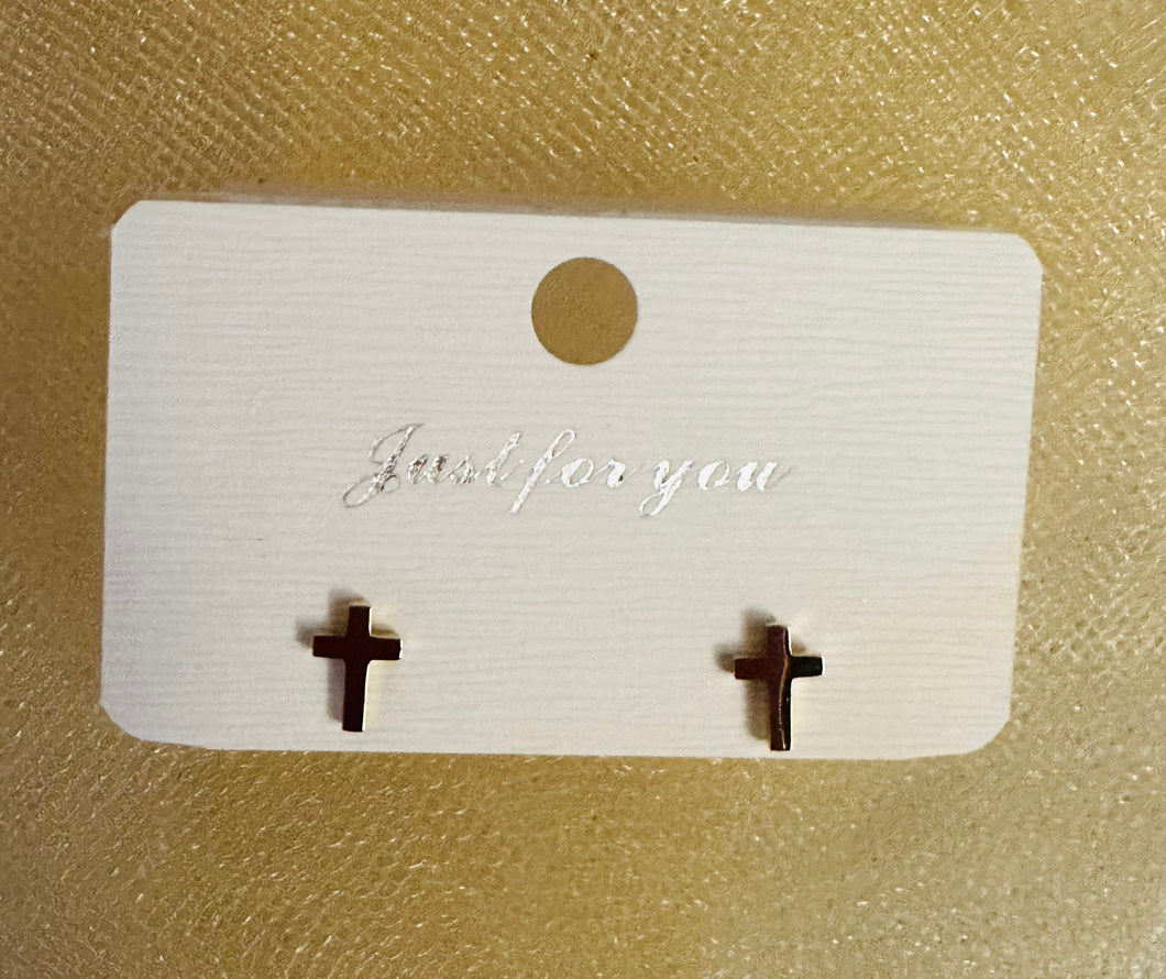 18K Gold Stainless Steel Cross Stud Earrings