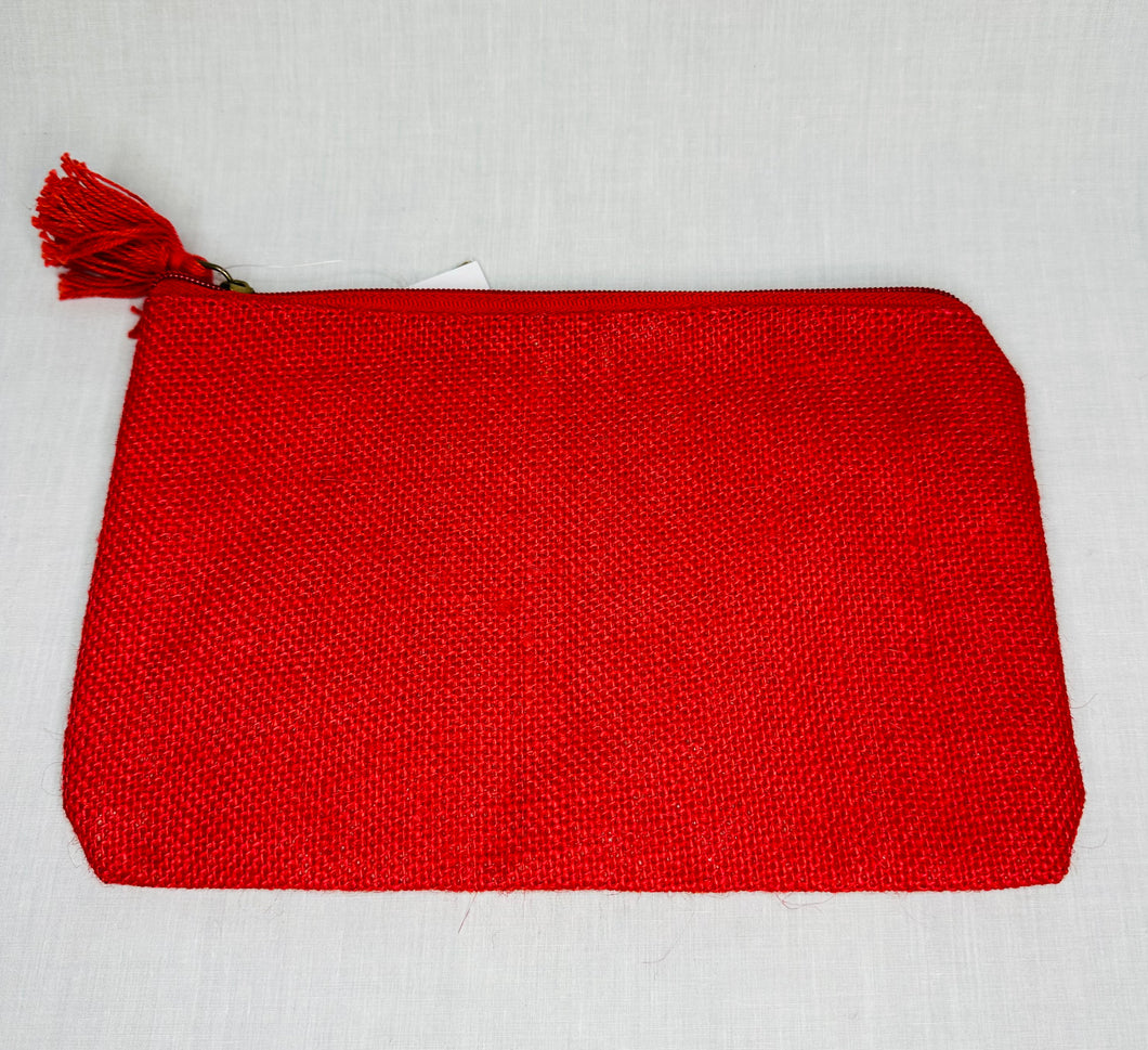 Jute Red Cosmetic Bag