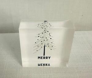 2” Square Lucite Block - Merry