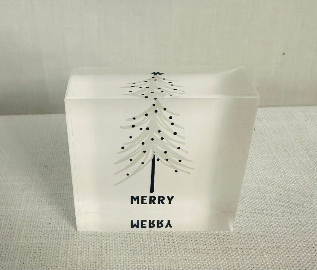 2” Square Lucite Block - Merry