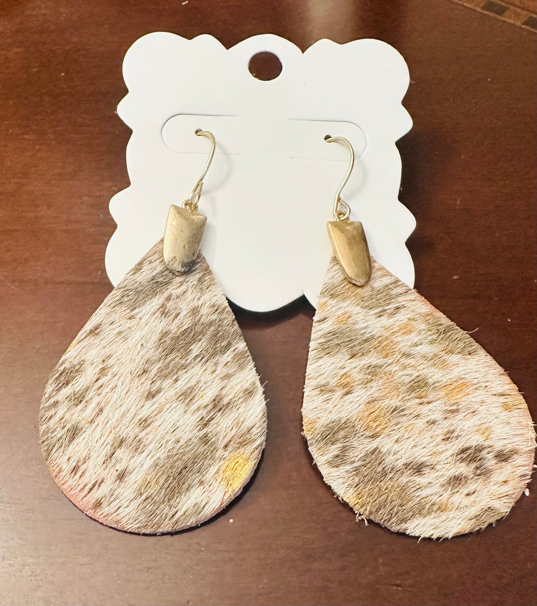 Gray and Gold Hide Leather Earring