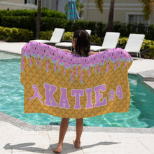 Load image into Gallery viewer, Ice Cream Drip Softball Beach Towels (3 sizes and 5 color choices starting at $29.99)
