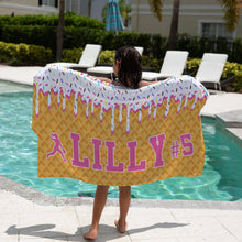 Load image into Gallery viewer, Ice Cream Drip Softball Beach Towels (3 sizes and 5 color choices starting at $29.99)
