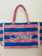Load image into Gallery viewer, Summer Stripe Tote Bag Pink &amp; Blue
