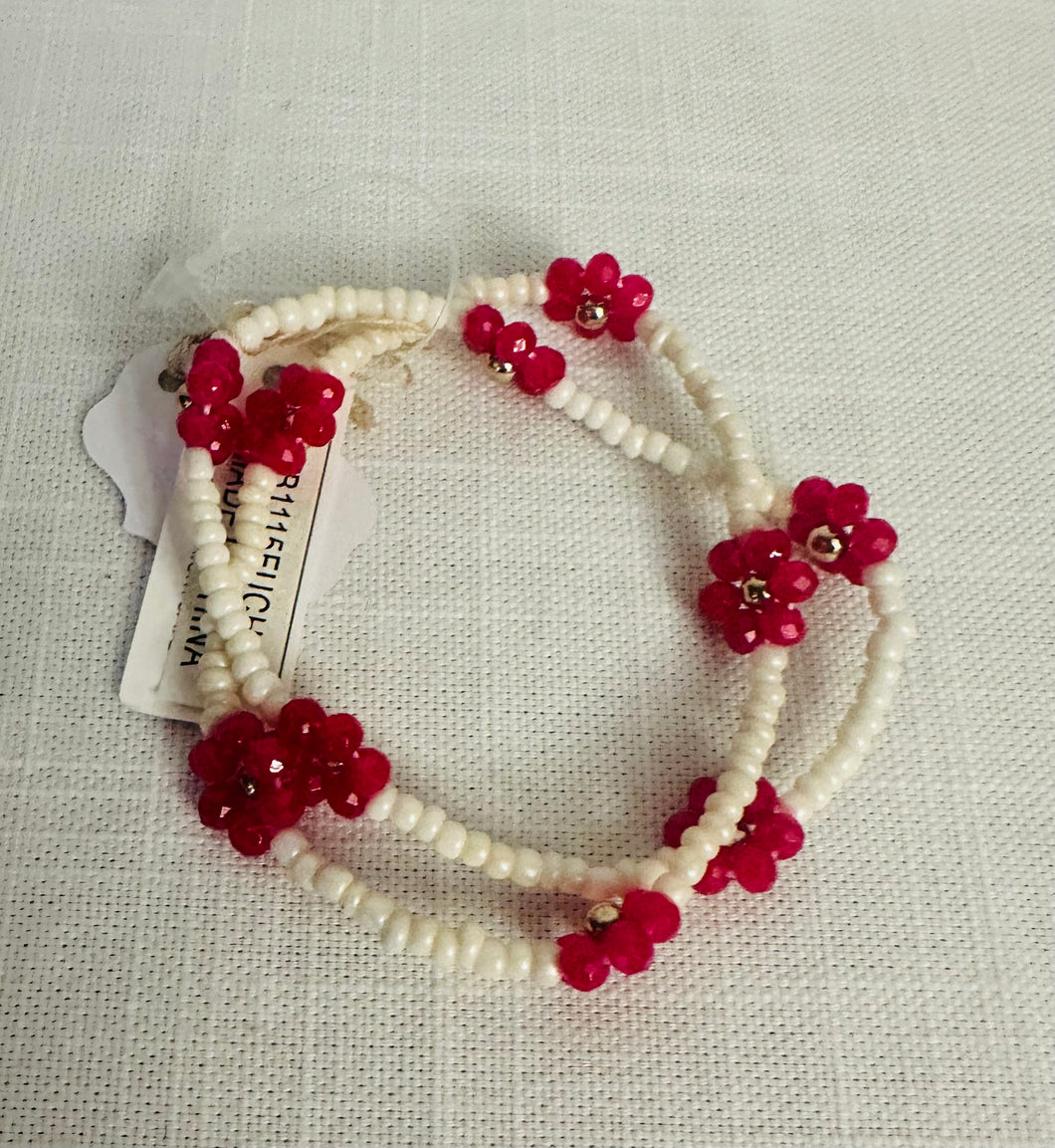 Set of Two Beaded Flower Bracelet
