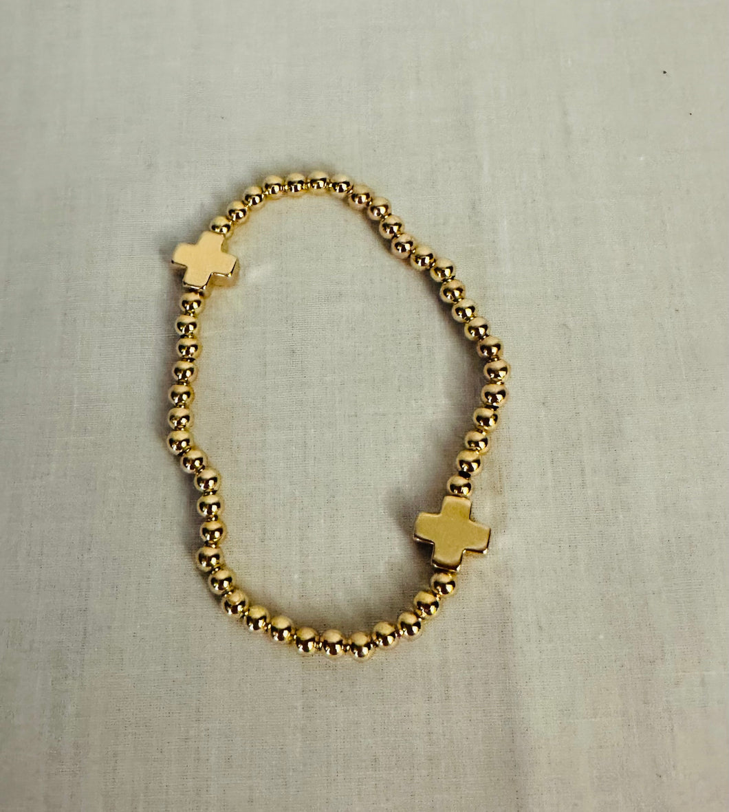 Gold Beaded Bracelet with Gold Crosses