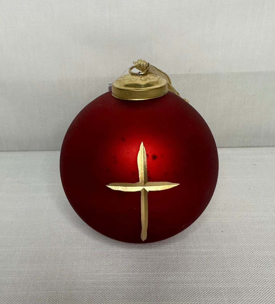 Cruix Glass Ball Ornament with Cross