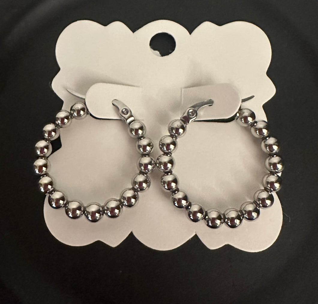 Gold 18K Stainless Steel Circle Ball Hoop Earrings Silver