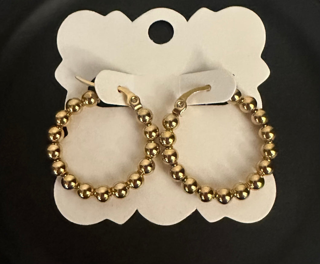 Gold 18K Stainless Steel Circle Ball Hoop Earrings