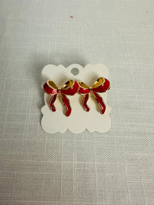 Gold and Red Bow Earrings
