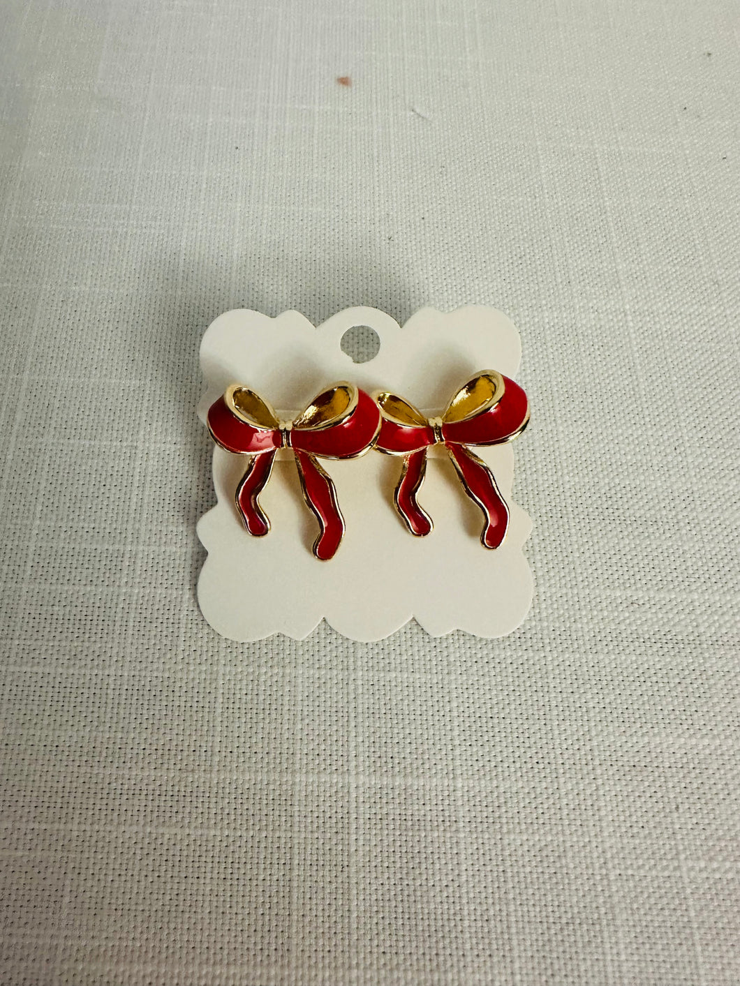 Gold and Red Bow Earrings