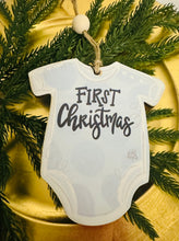 Load image into Gallery viewer, Wooden Baby’s First Blue Ornament
