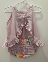 Load image into Gallery viewer, Soft Lilac Knit Ruffle Swing Top &amp; Heart Ruffle Bloomers
