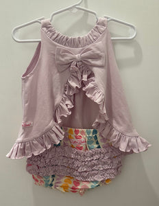 Soft Lilac Knit Ruffle Swing Top & Heart Ruffle Bloomers