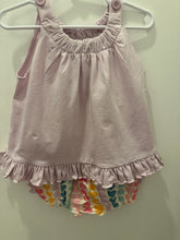 Load image into Gallery viewer, Soft Lilac Knit Ruffle Swing Top &amp; Heart Ruffle Bloomers
