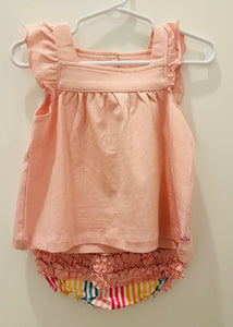 Pink Flutter Square Neck Top & Stripe Ruffle Bloomer Set
