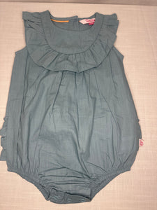 Marine Blue Slub Ruffled Bubble Romper