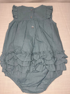 Marine Blue Slub Ruffled Bubble Romper