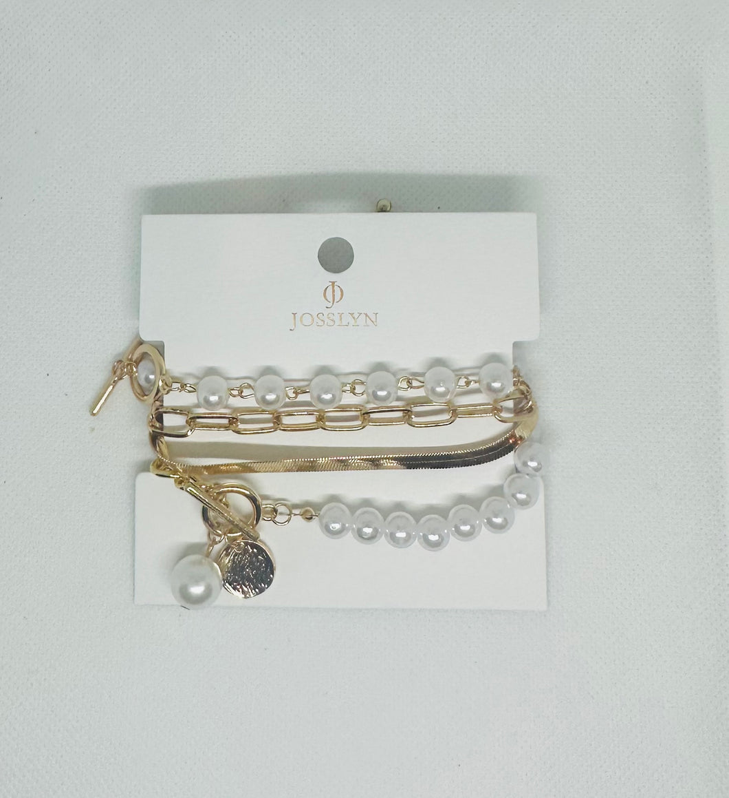 Multi Layer Pearl Chain Herringbone Bracelet