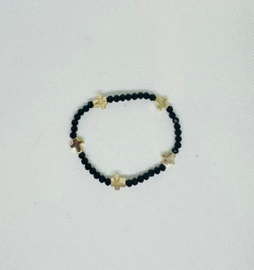 Black Stretch Bracelet with Gold Cross