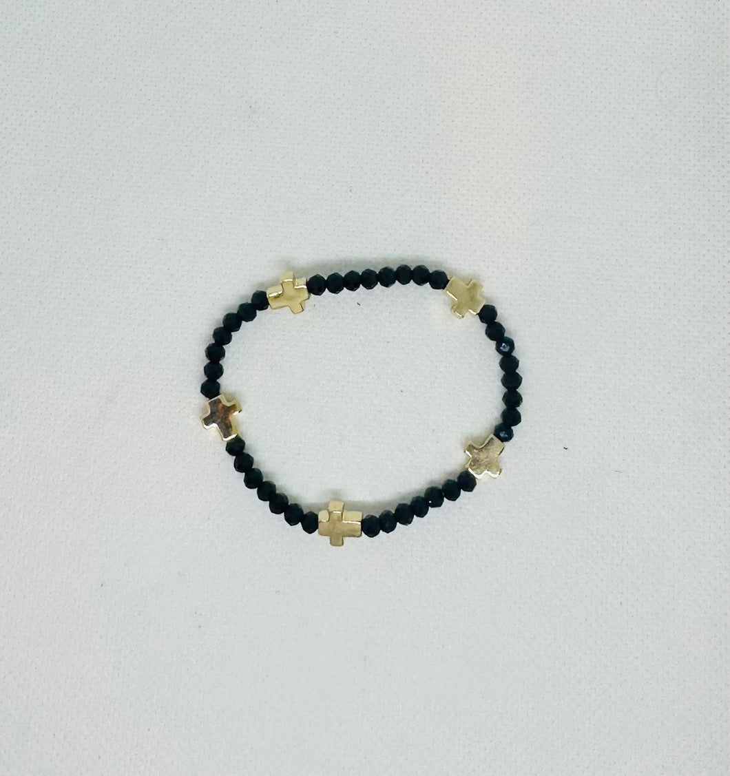 Black Stretch Bracelet with Gold Cross