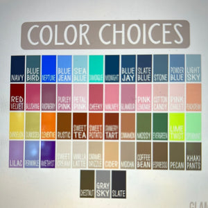 Color Chart & Font Choices for blankets, burp cloth & bibs (Click on color chart for font choices.)