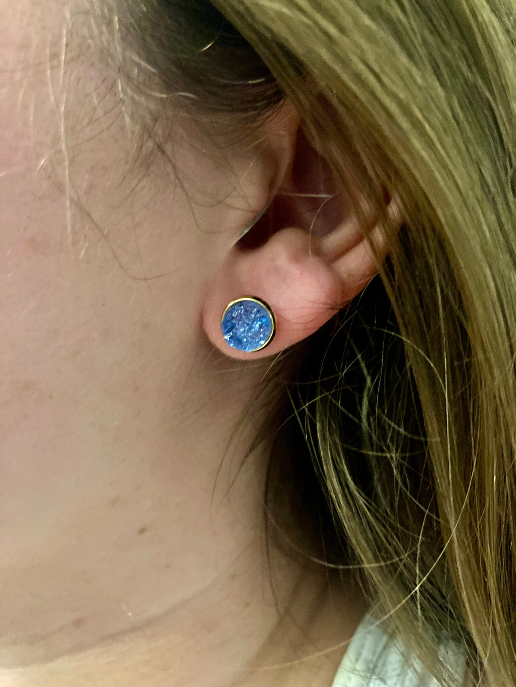 Periwinkle Geode Druzy Stud Earrings